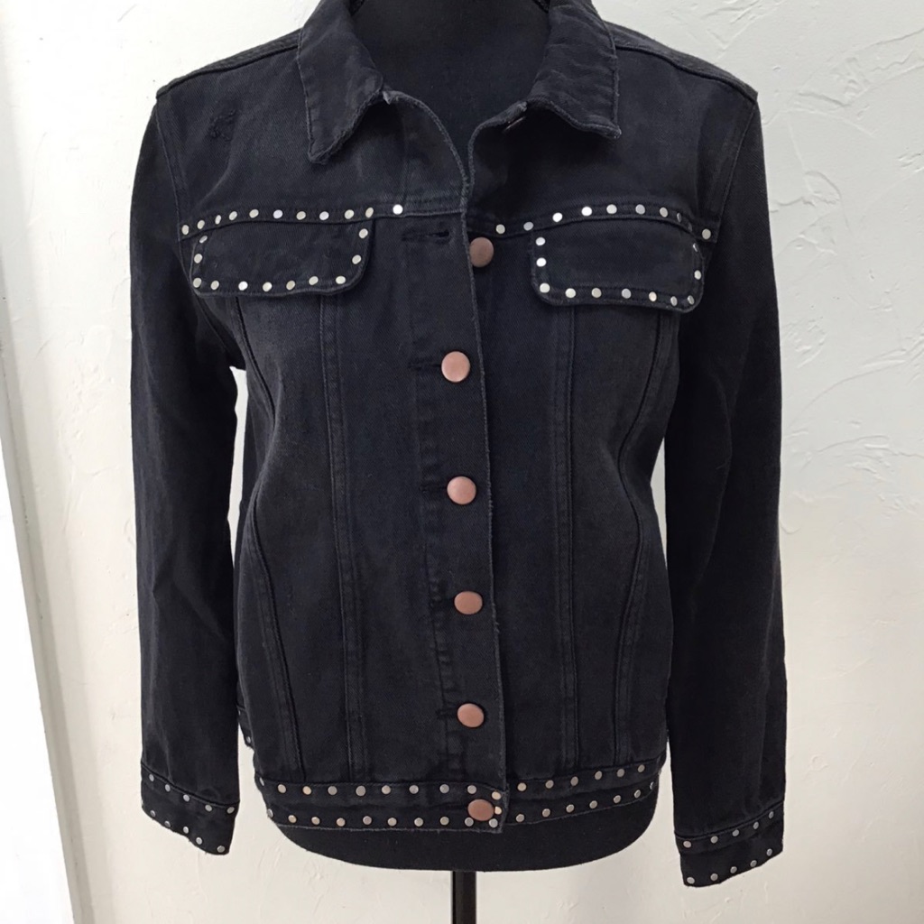 One Teaspoon Ripped Studded Denim Jacket With Antique Bronze Buttons